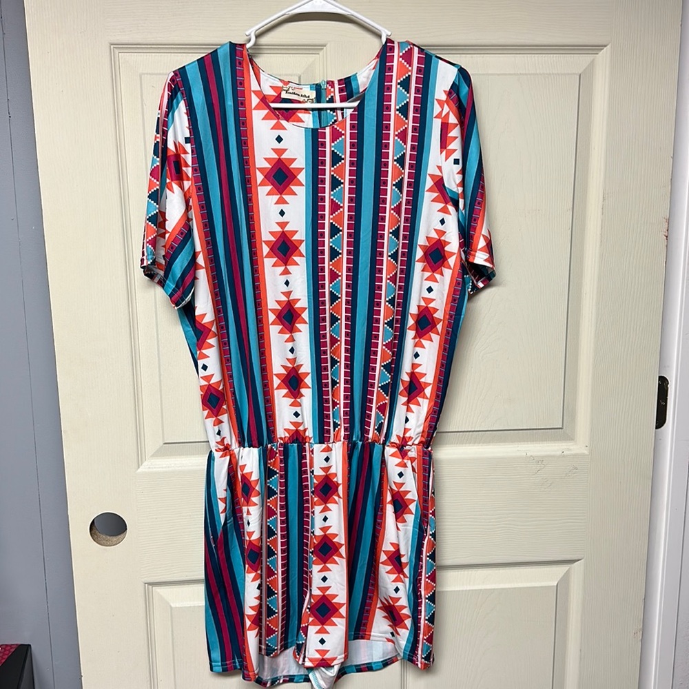 Southern Stitch Blue and White Serape Western Romper